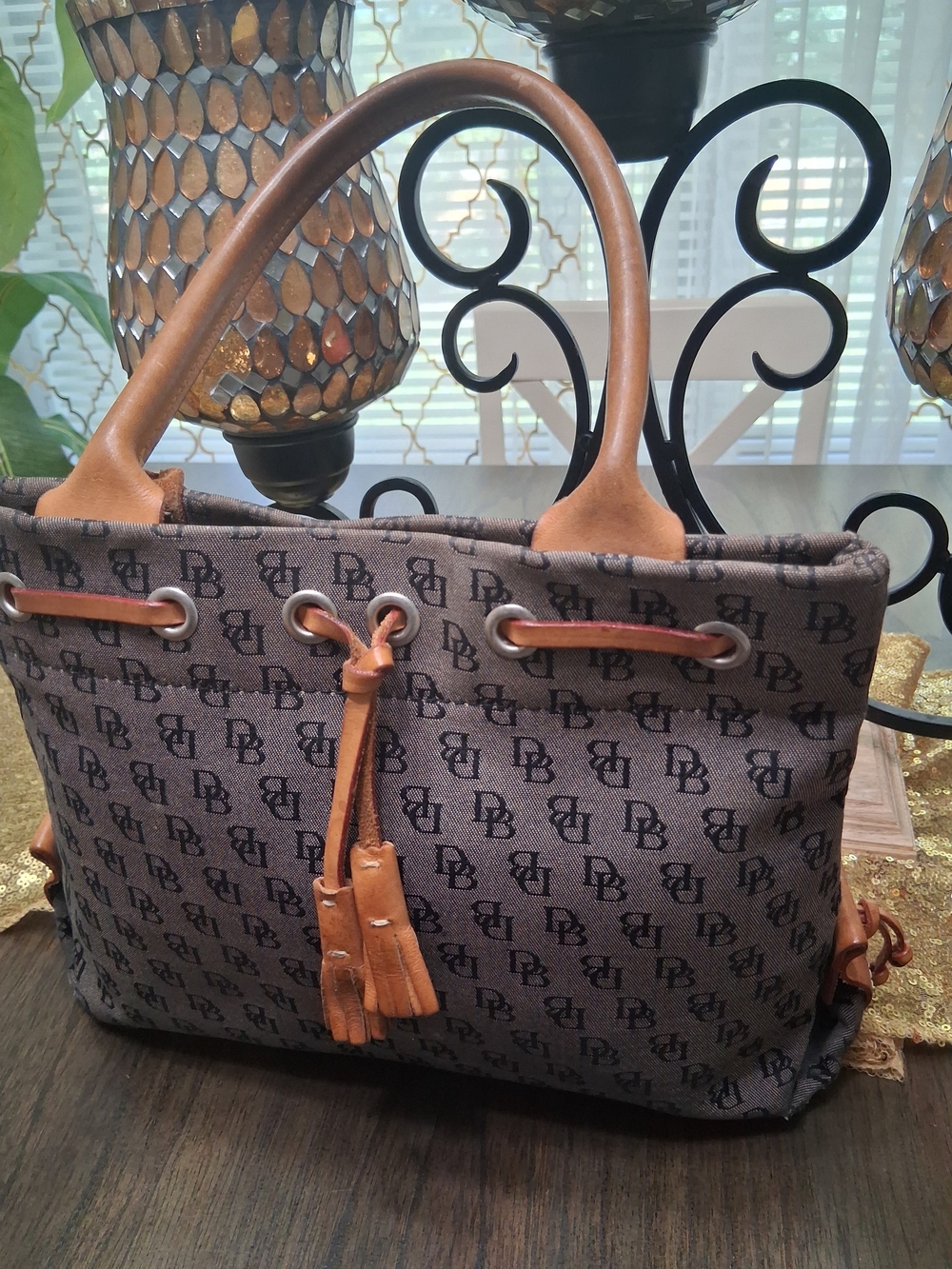 Dooney & Bourke Monogram Tote with Leather Trim